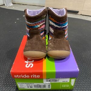 Stride Rite Brown Suede and Colorful Knit Baby Boots